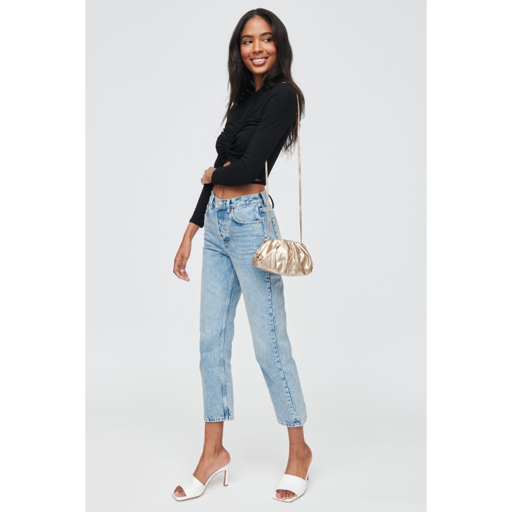 Woman wearing Gold Urban Expressions Monica Crossbody 840611104915 View 3 | Gold