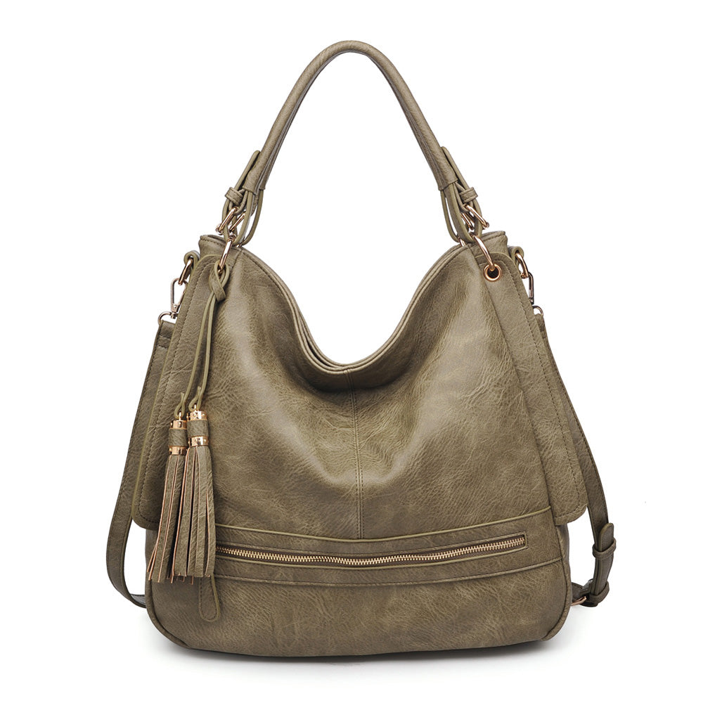Product Image of Urban Expressions Finley Pebble Satchel NA-840611155276 View 1 | Olive