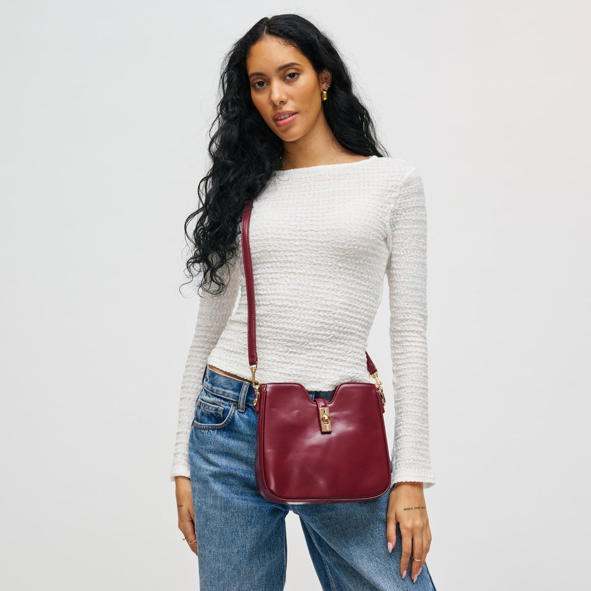 Woman wearing Wine Urban Expressions Melissa Tote 840611199171 View 2 | Wine