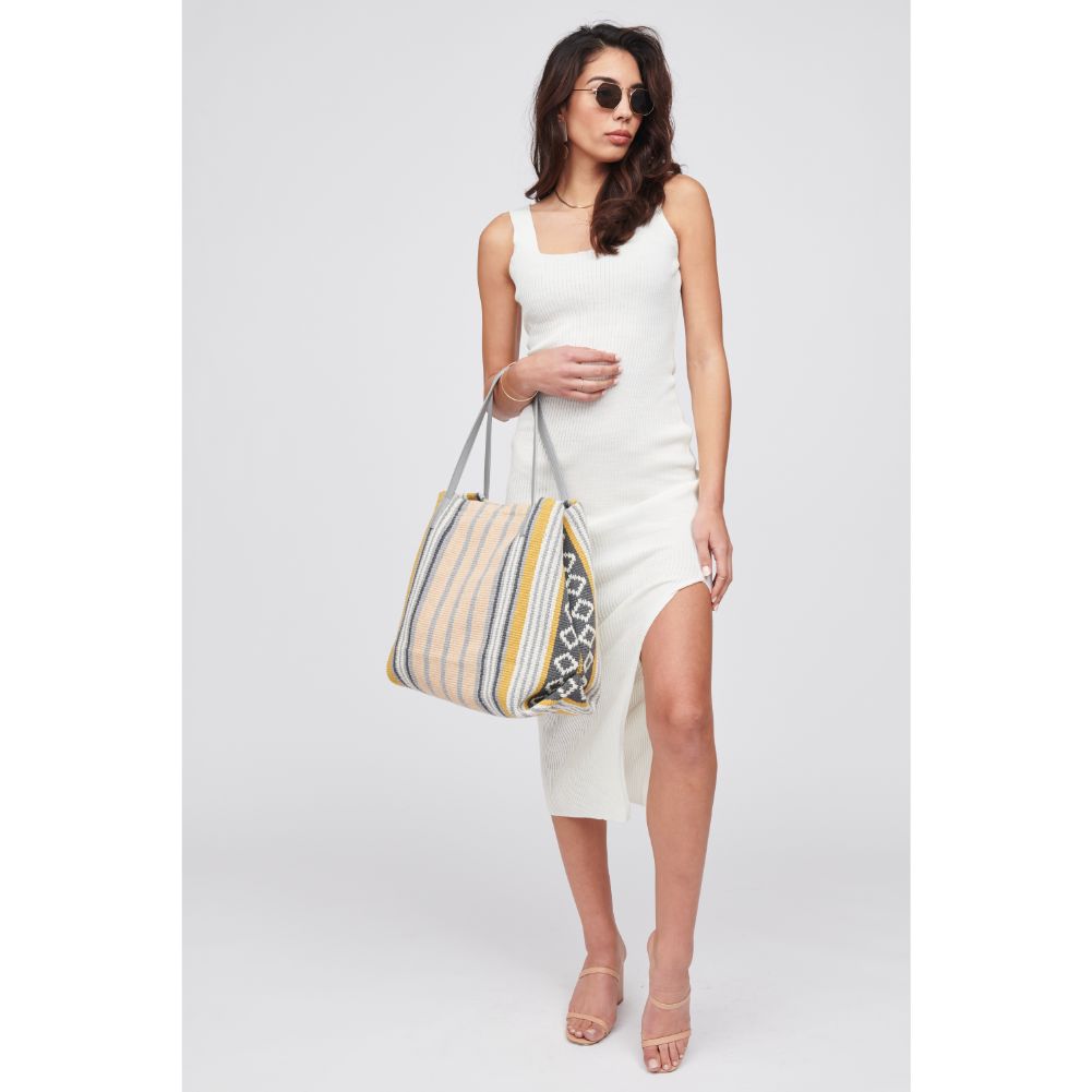 Woman wearing Yellow Stripe Urban Expressions Nicole Tote 818209017985 View 3 | Yellow Stripe