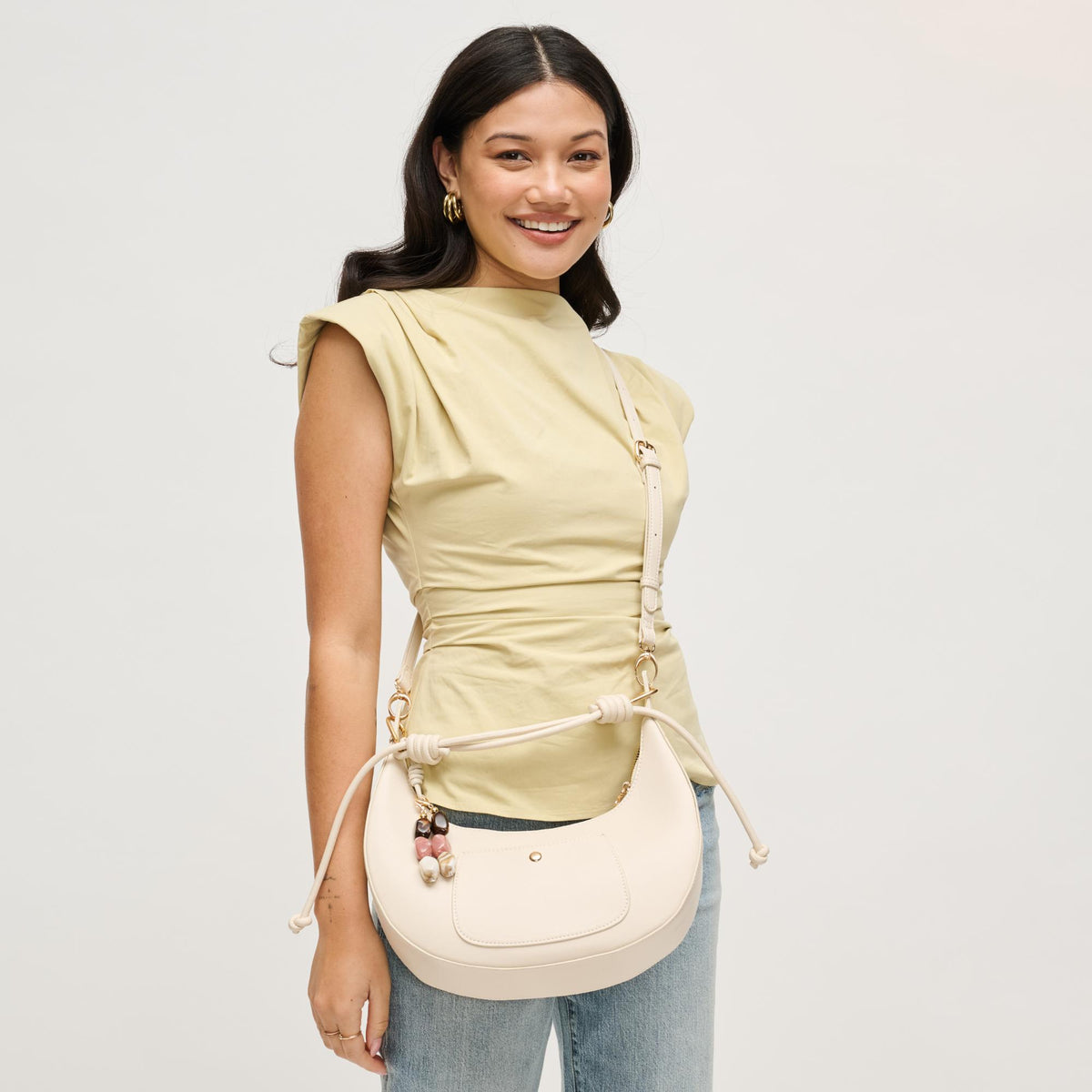 Woman wearing Cream Urban Expressions Emilia Hobo 840504206436 View 2 | Cream