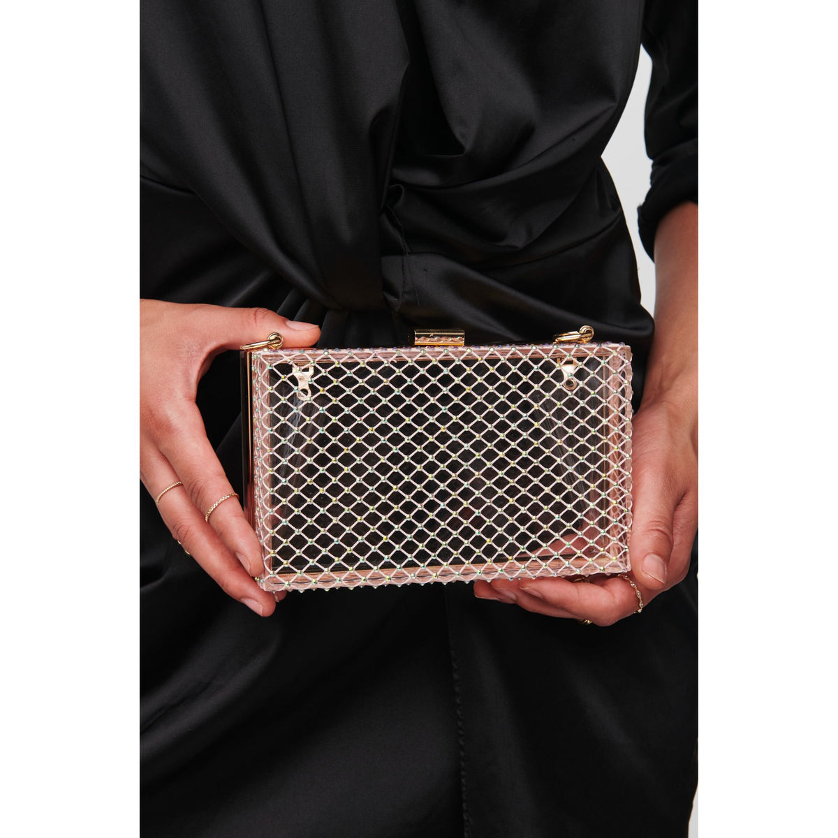 Woman wearing Gold Urban Expressions Pixie Minaudiere 818209011754 View 1 | Gold