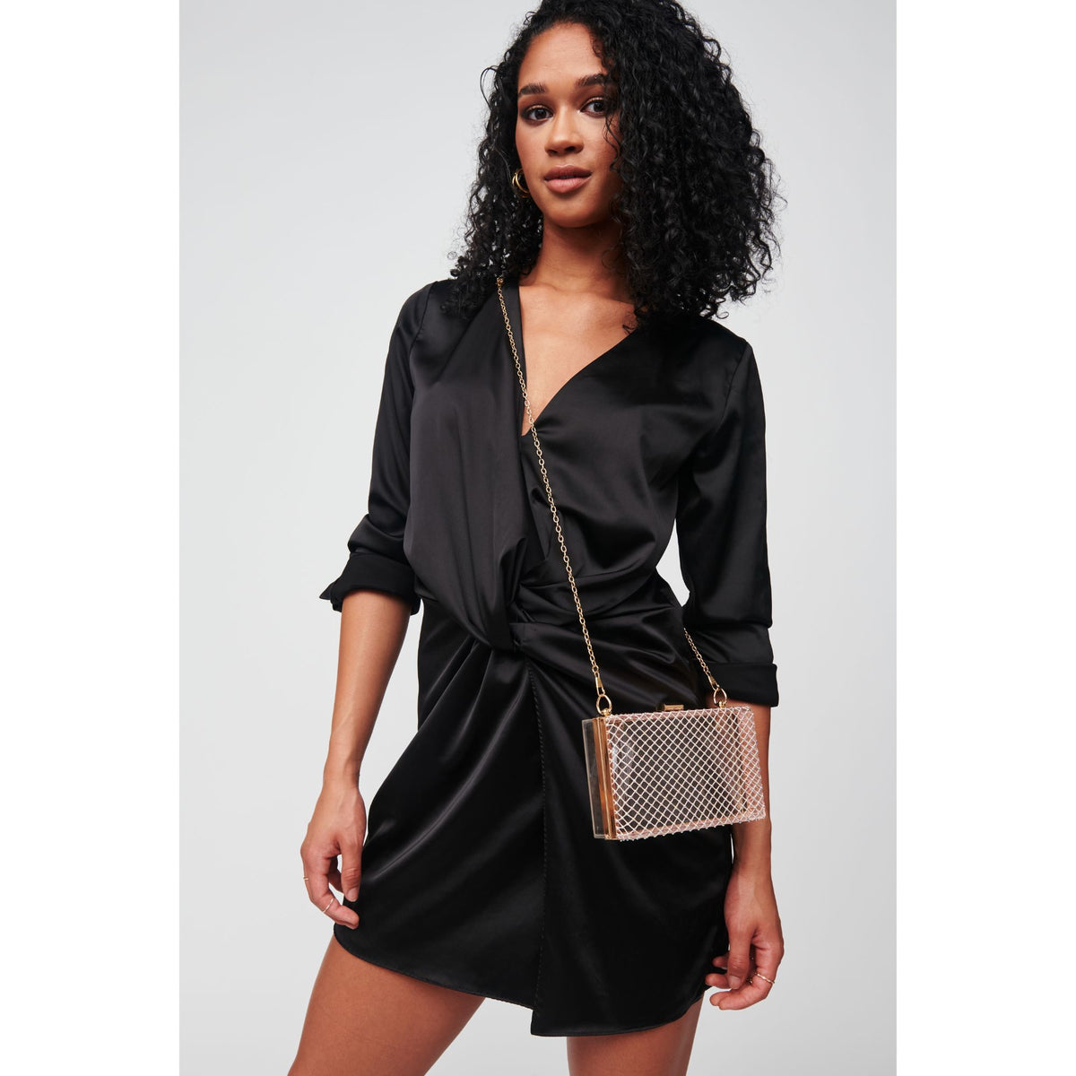 Woman wearing Gold Urban Expressions Pixie Minaudiere 818209011754 View 2 | Gold