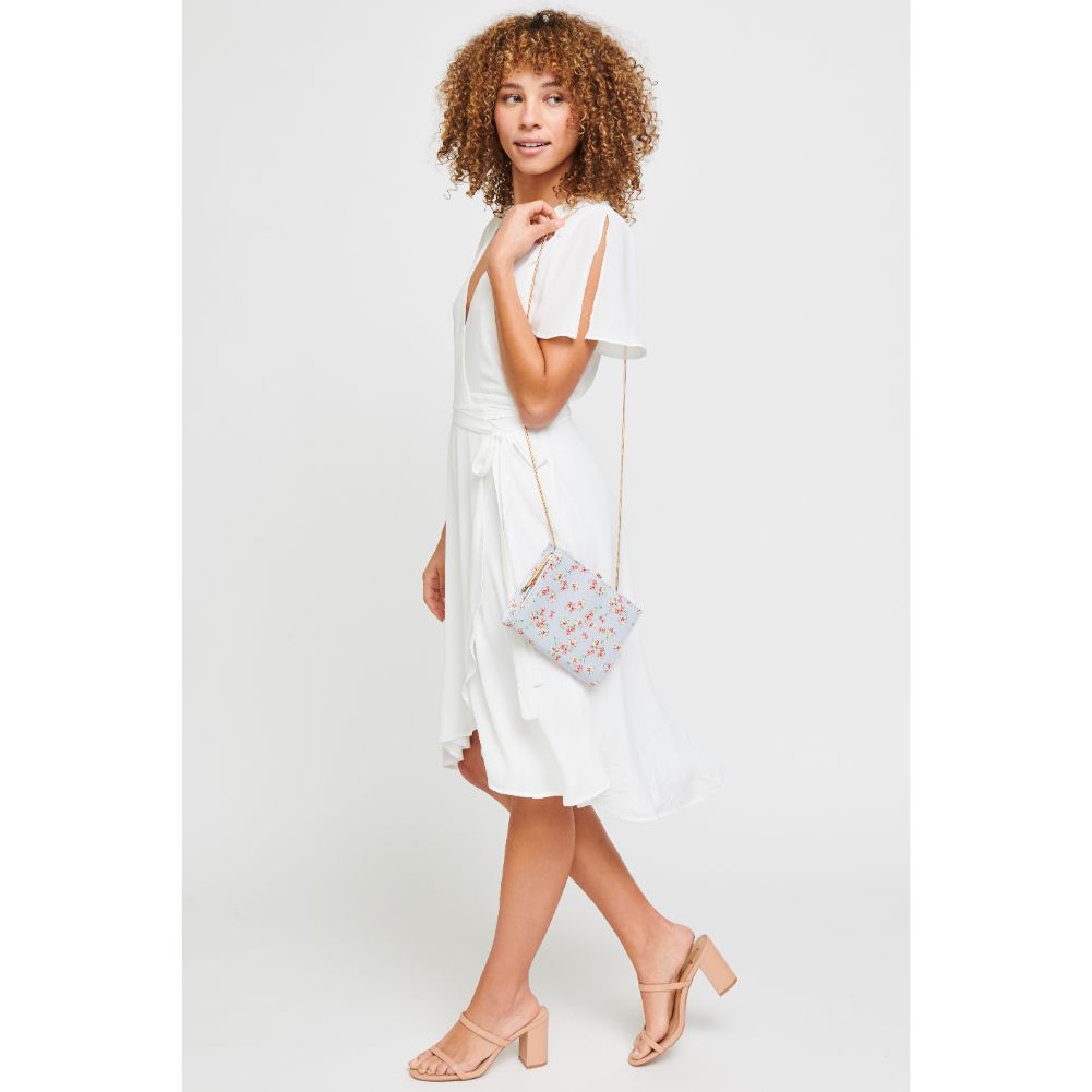 Woman wearing Powder Blue Urban Expressions Elijah - Floral Clutch 840611181466 View 4 | Powder Blue