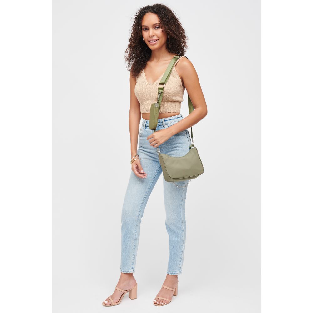 Woman wearing Hunter Green Urban Expressions Joss - Nylon Crossbody 840611178466 View 3 | Hunter Green