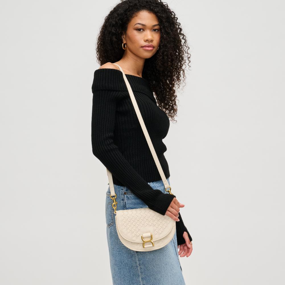 Woman wearing Oatmilk Urban Expressions Alise Crossbody 840611194015 View 2 | Oatmilk