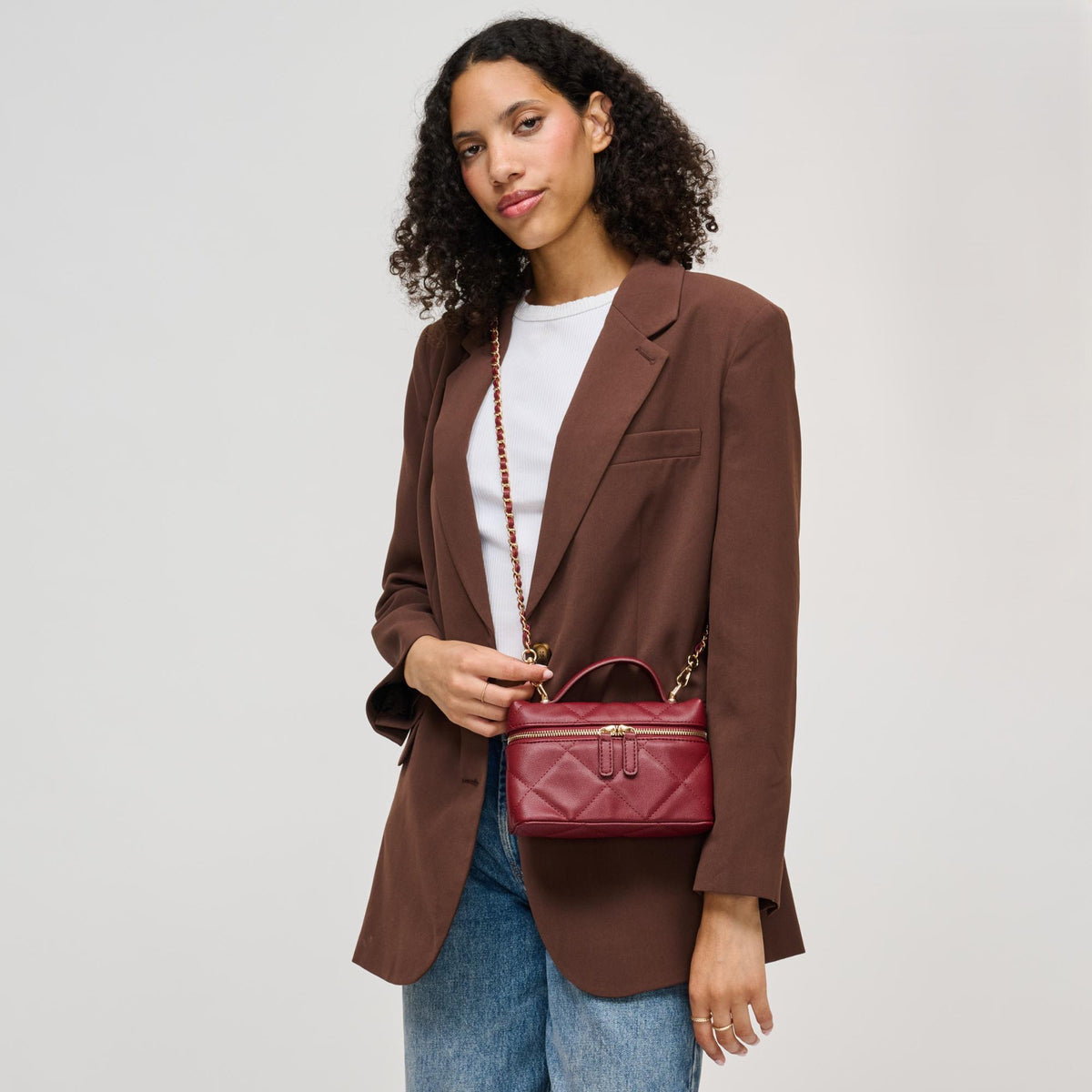 Woman wearing Burgundy Urban Expressions Snow Crossbody 840504215384 View 1 | Burgundy