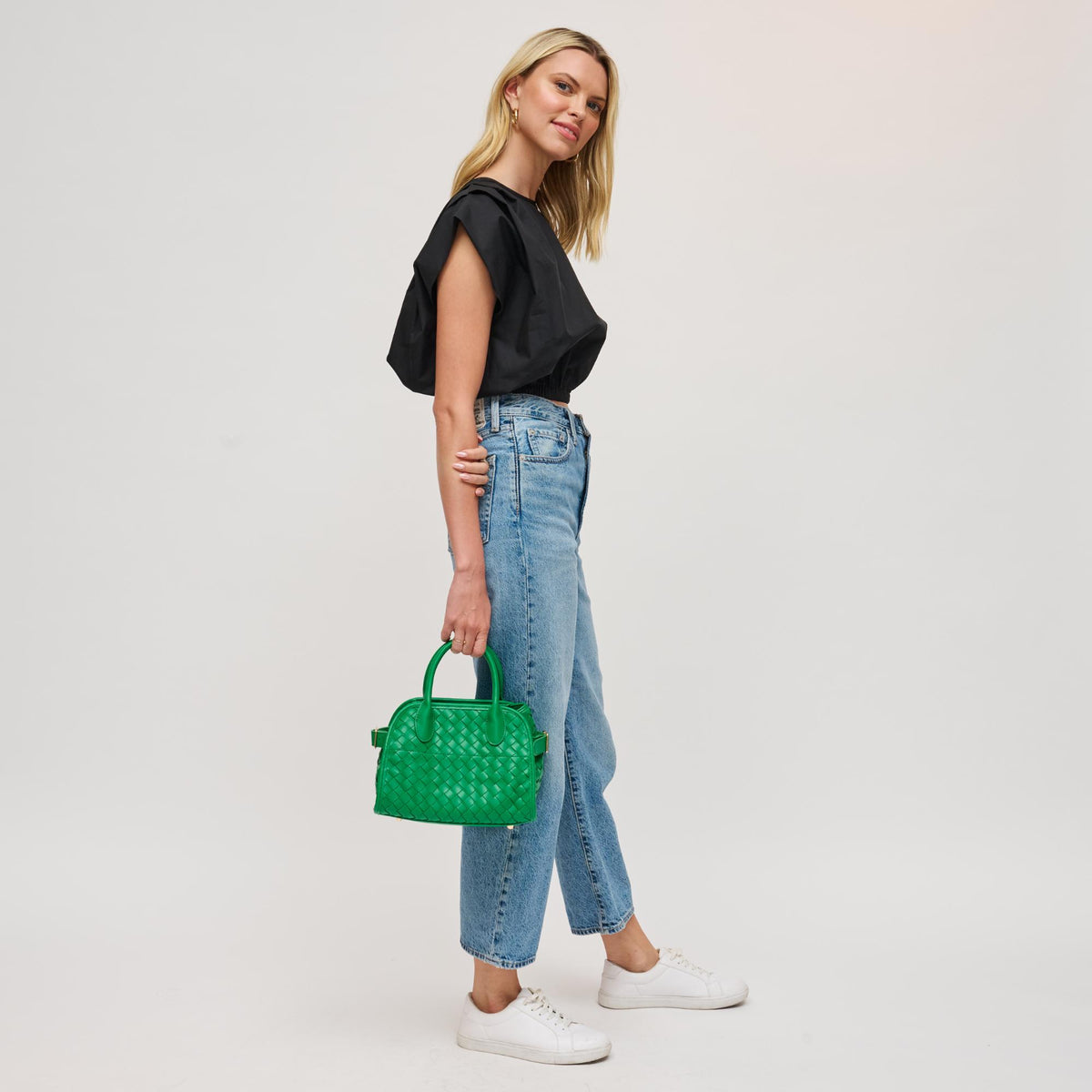 Woman wearing Kelly Green Urban Expressions Kristie Crossbody 818209019507 View 4 | Kelly Green