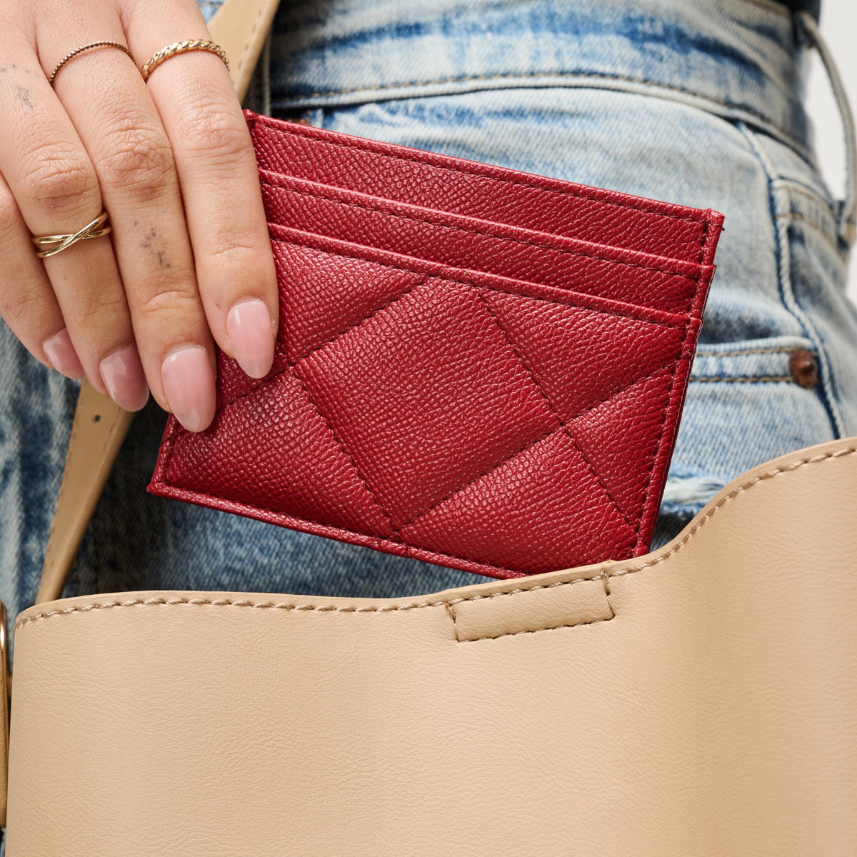Woman wearing Red Urban Expressions Lainey Card Holder 840504203909 View 1 | Red