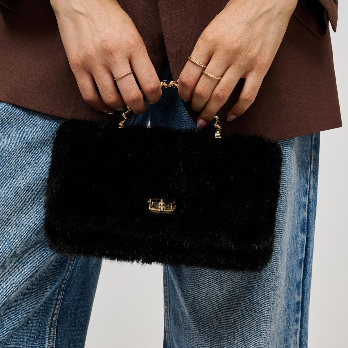 Woman wearing Black Urban Expressions Lulu - Fur Crossbody 840504212390 View 2 | Black