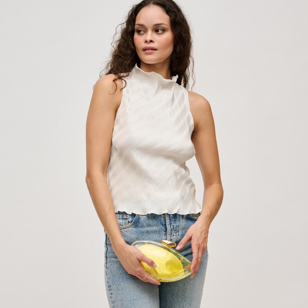 Woman wearing Yellow Urban Expressions Hayden Evening Bag 840611193339 View 4 | Yellow