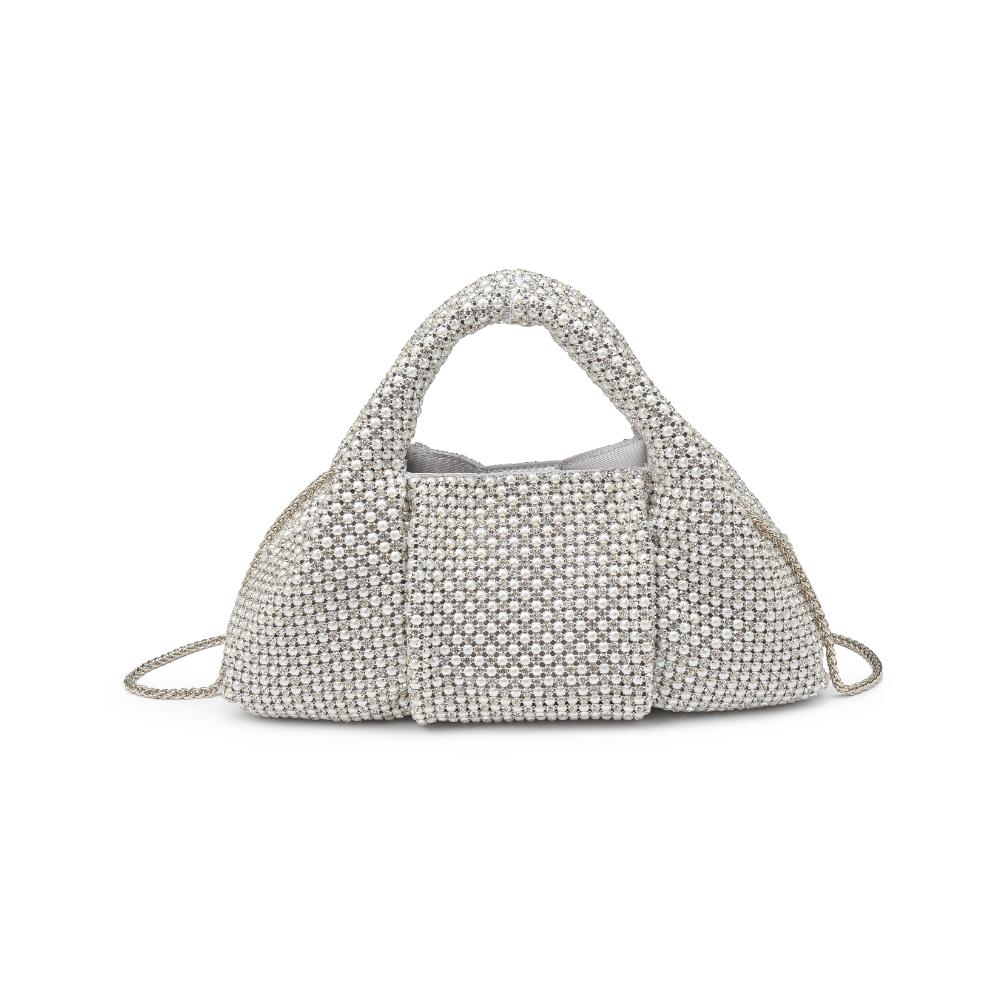 Woman wearing Pearl Silver Urban Expressions Renata Evening Bag 840611193599 View 5 | Pearl Silver