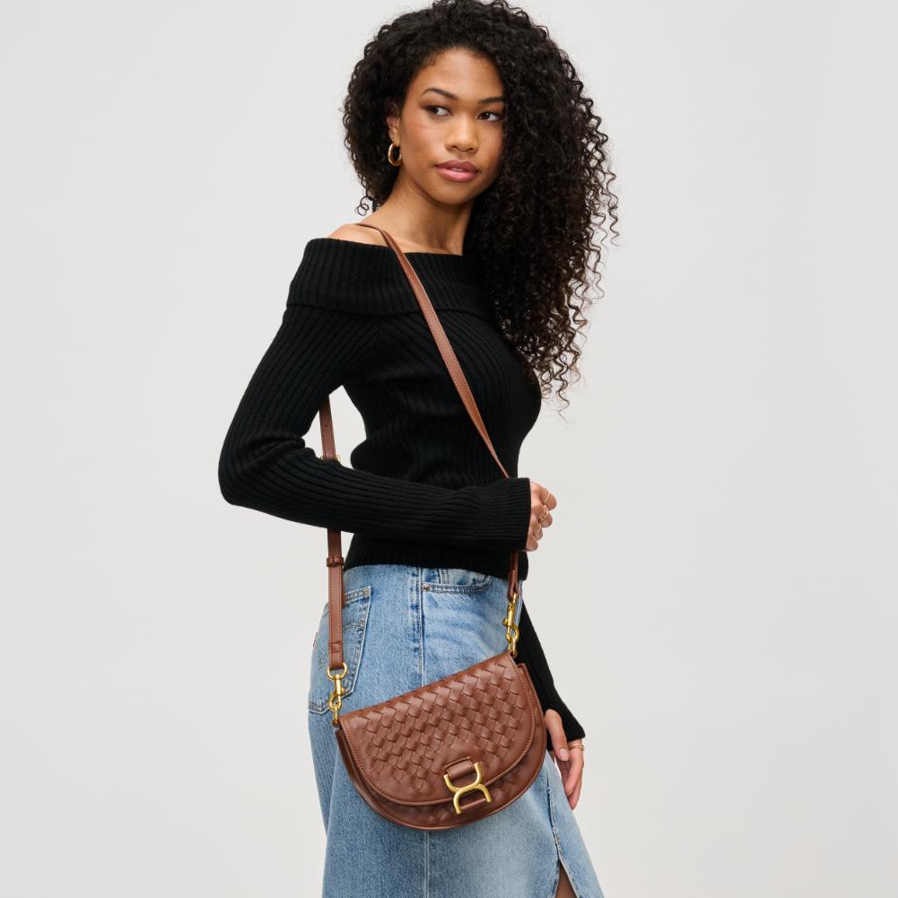 Woman wearing Chocolate Urban Expressions Alise Crossbody 840611194039 View 1 | Chocolate
