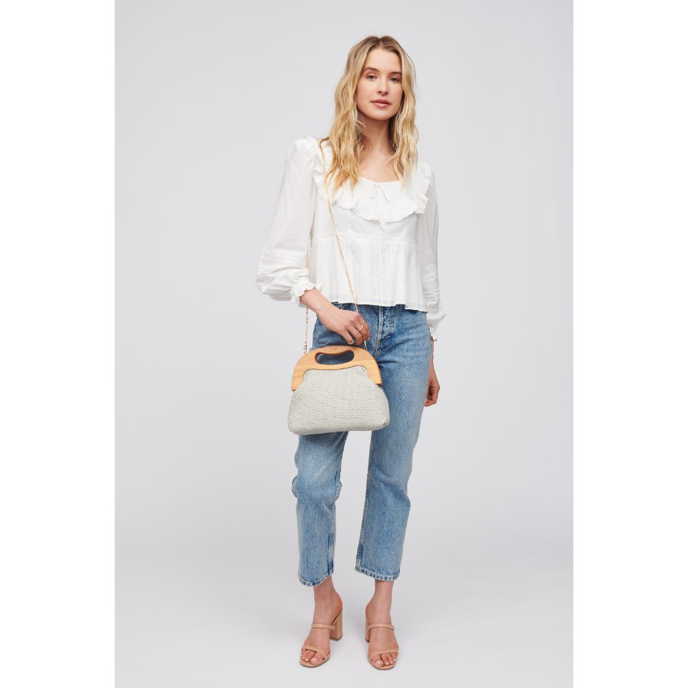 Woman wearing Dusty Blue Urban Expressions Java Clutch 840611100399 View 3 | Dusty Blue