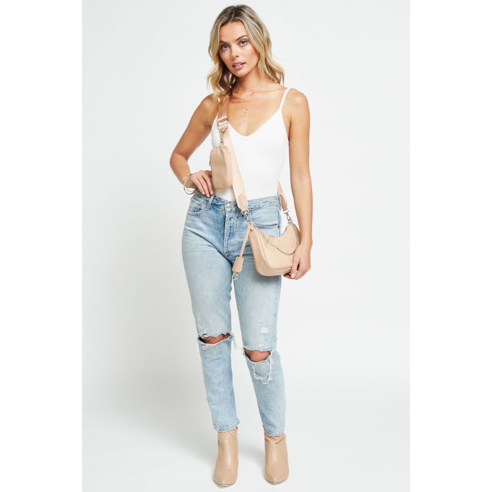 Woman wearing Nude Urban Expressions Joss - Nylon Crossbody 840611176837 View 3 | Nude