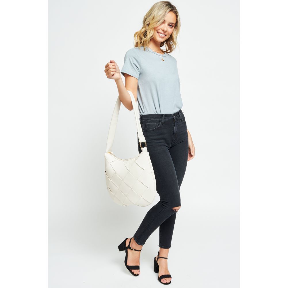 Woman wearing Cream Urban Expressions Mira Messenger 840611179296 View 2 | Cream