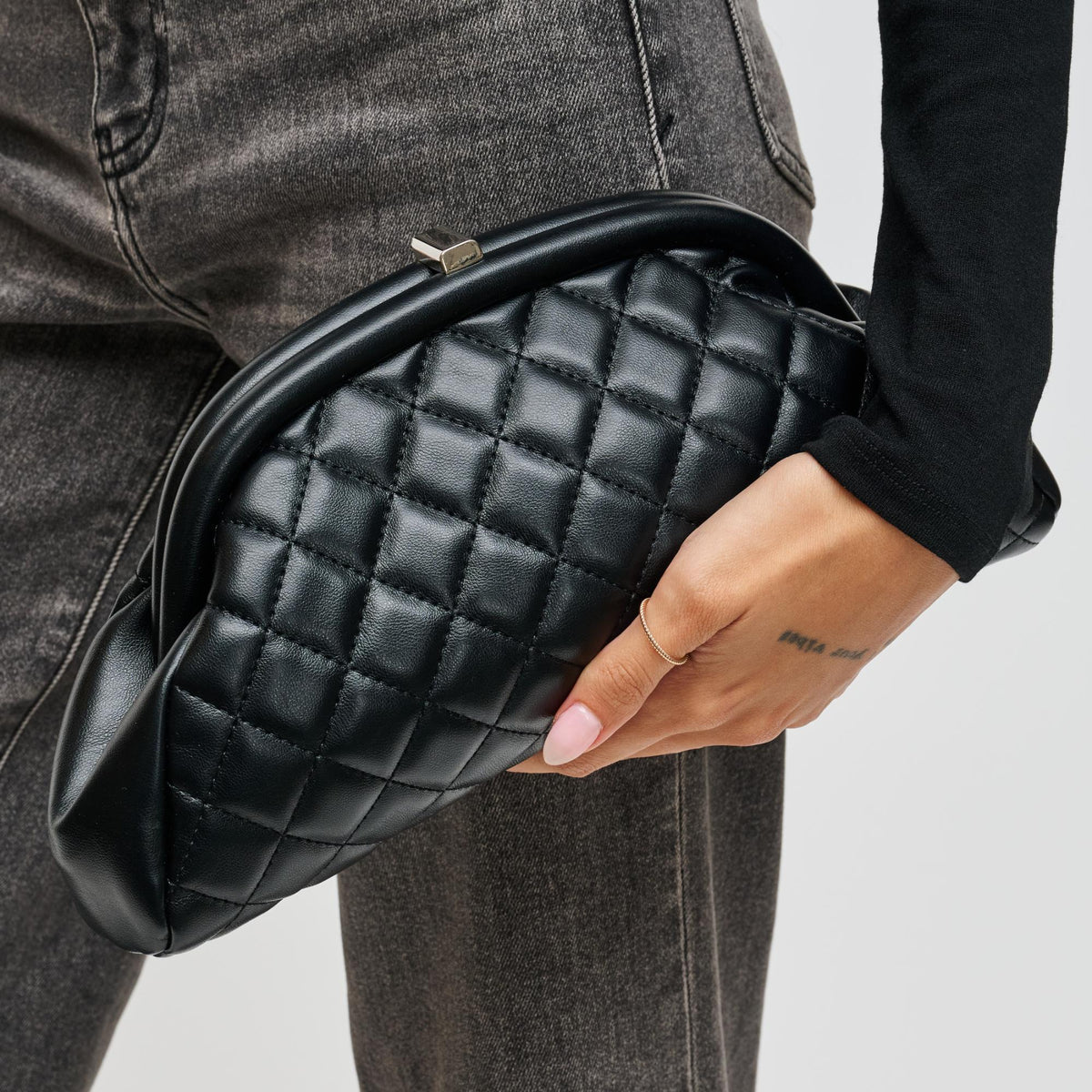 Woman wearing Black Urban Expressions Ava - Quilted Clutch 840504200663 View 1 | Black