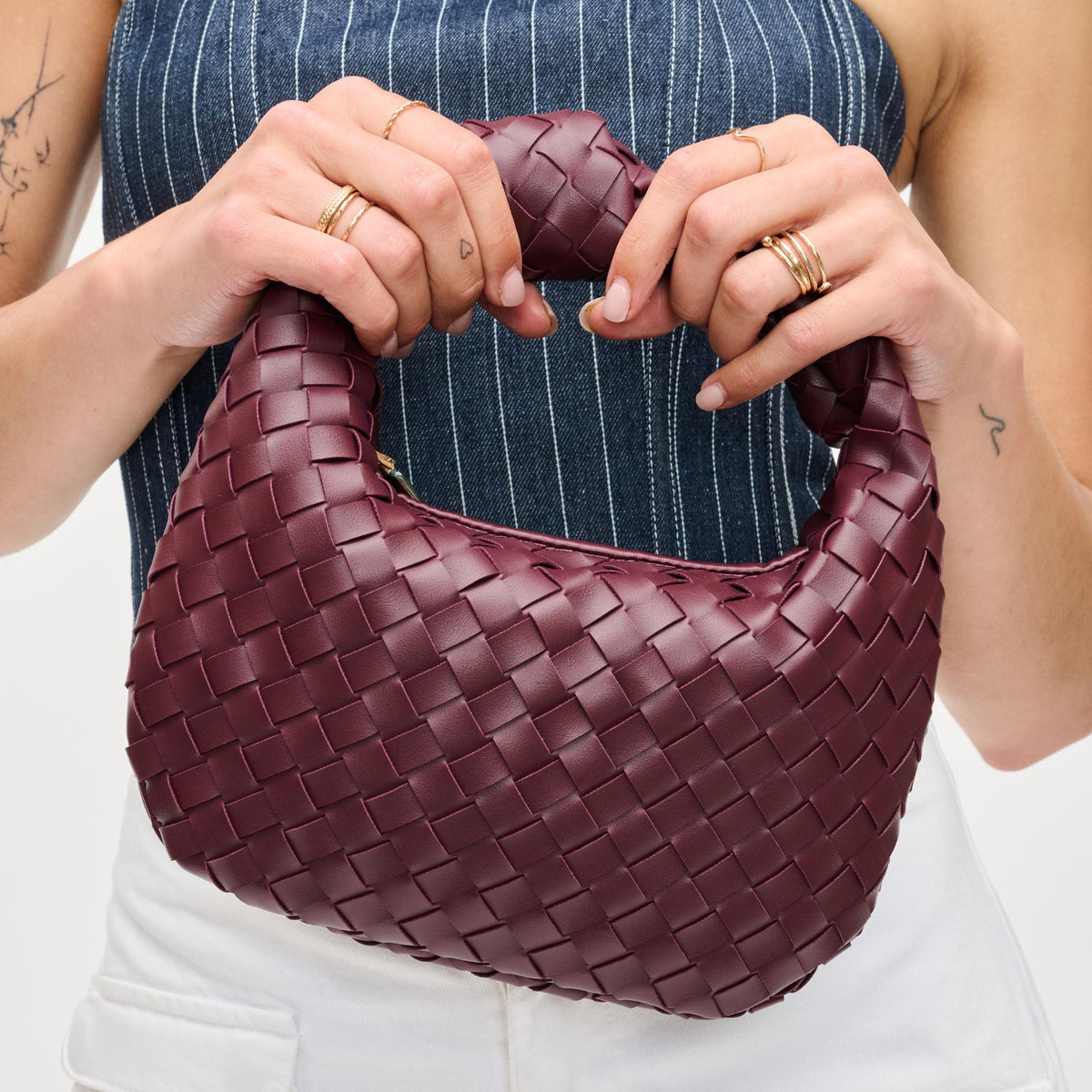 Woman wearing Wine Urban Expressions Tracy - Woven Clutch 840611192936 View 4 | Wine
