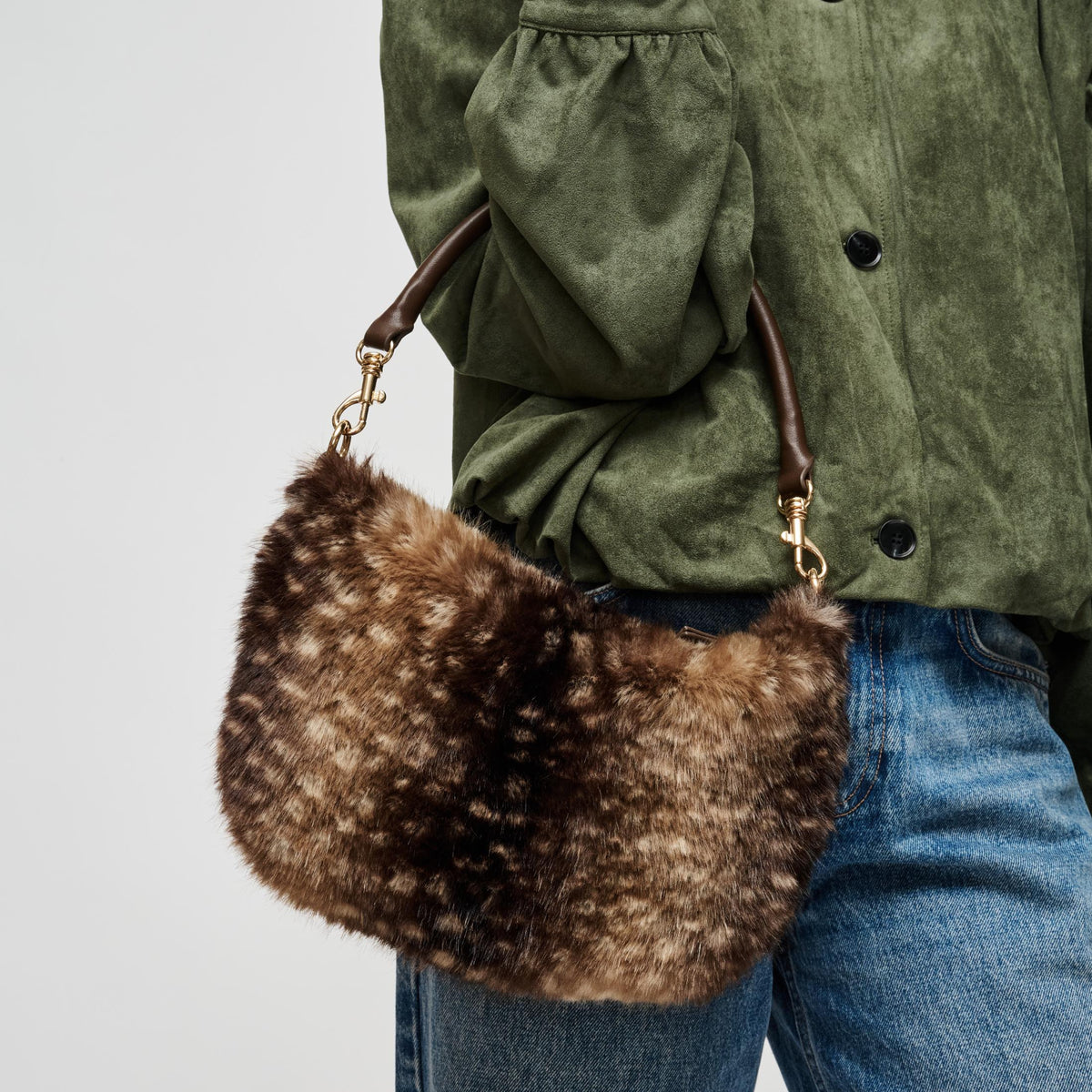 Woman wearing Brown Urban Expressions Jordan - Fur Crossbody 840504211850 View 1 | Brown