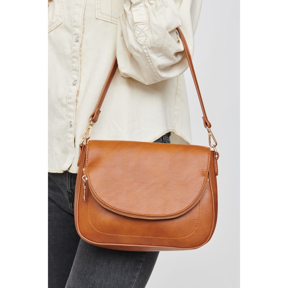 Woman wearing Tan Urban Expressions Nellie Crossbody 840611105141 View 4 | Tan