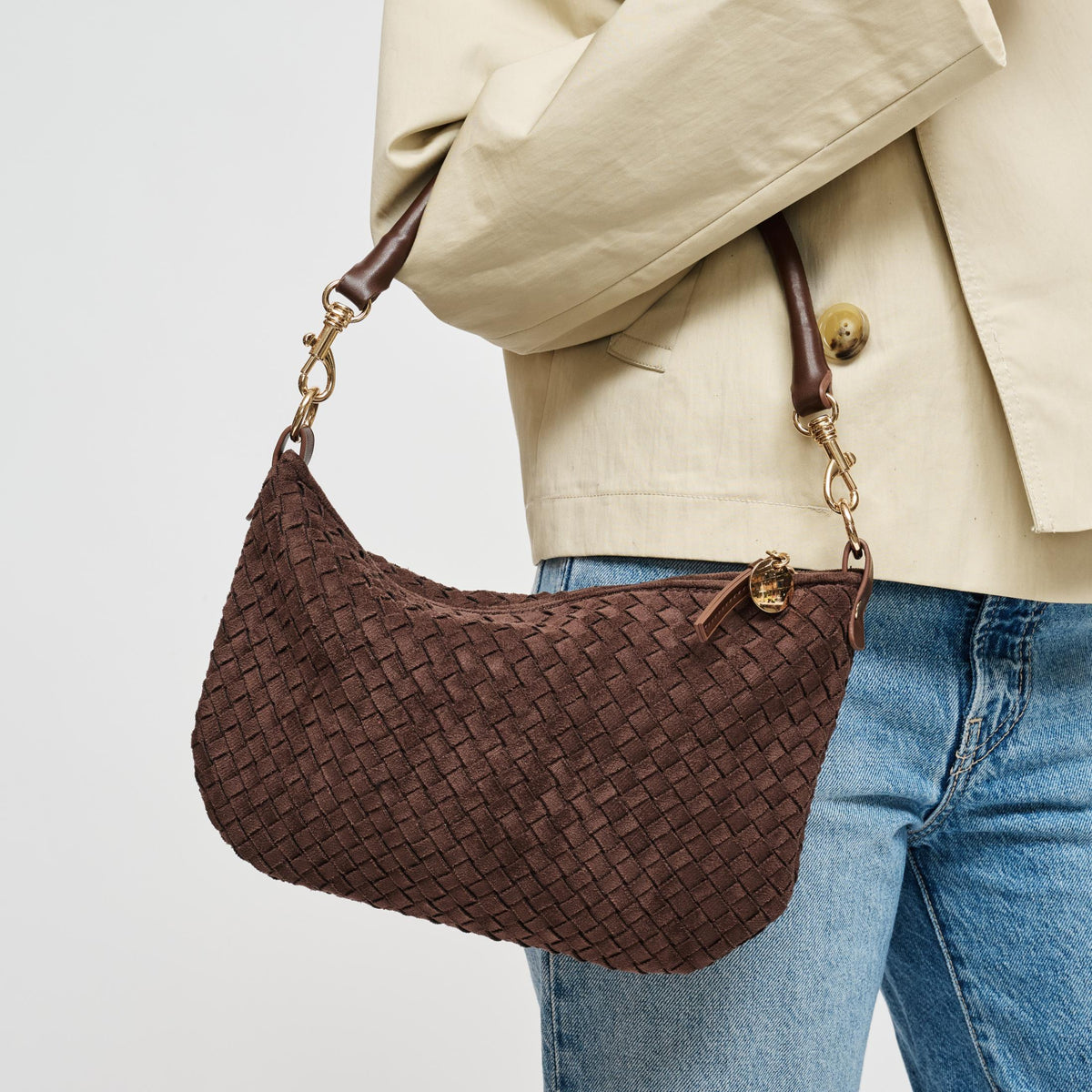 Woman wearing Espresso Urban Expressions Jordan - FS Crossbody 840504211805 View 1 | Espresso