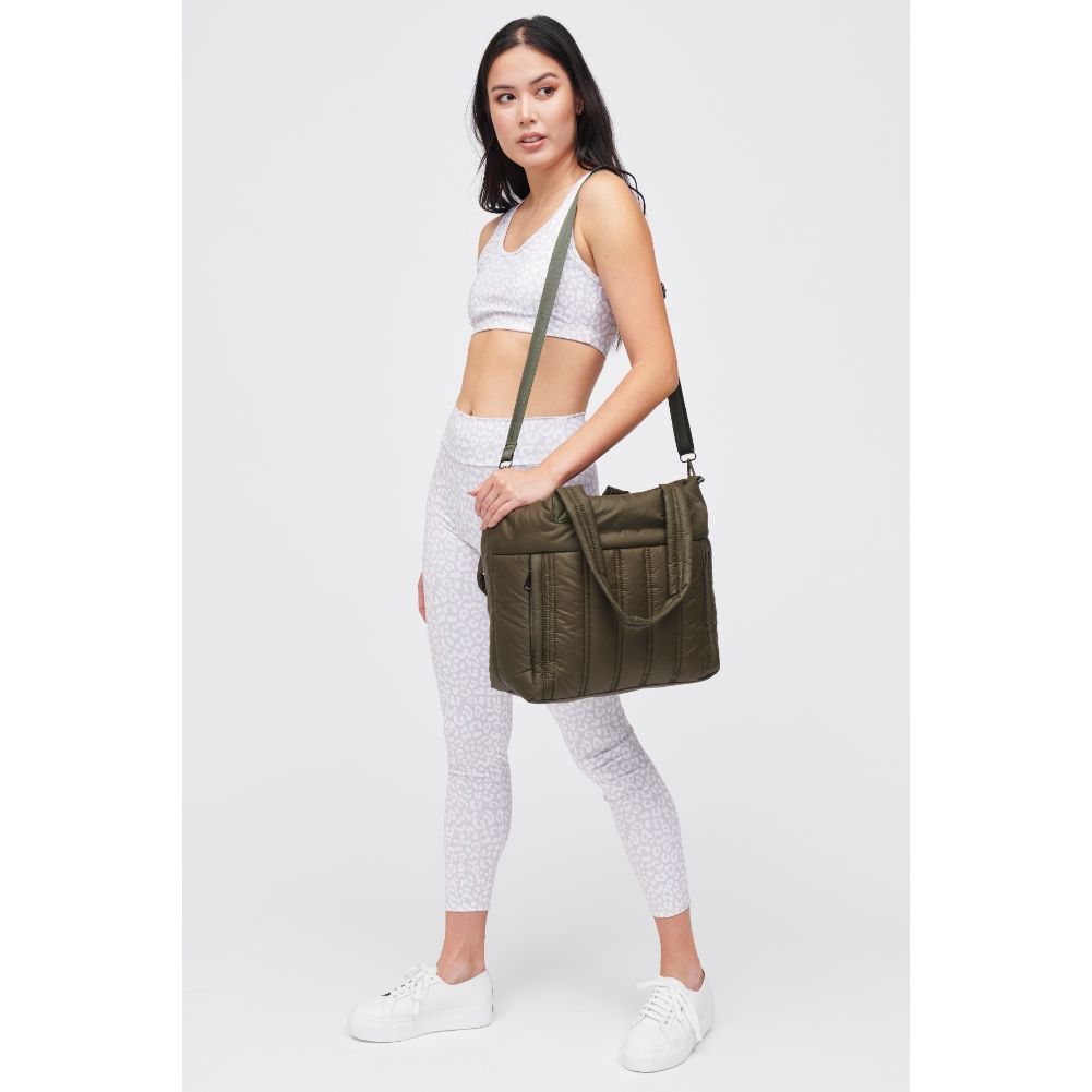 Woman wearing Olive Urban Expressions Ellis Tote 840611182692 View 4 | Olive