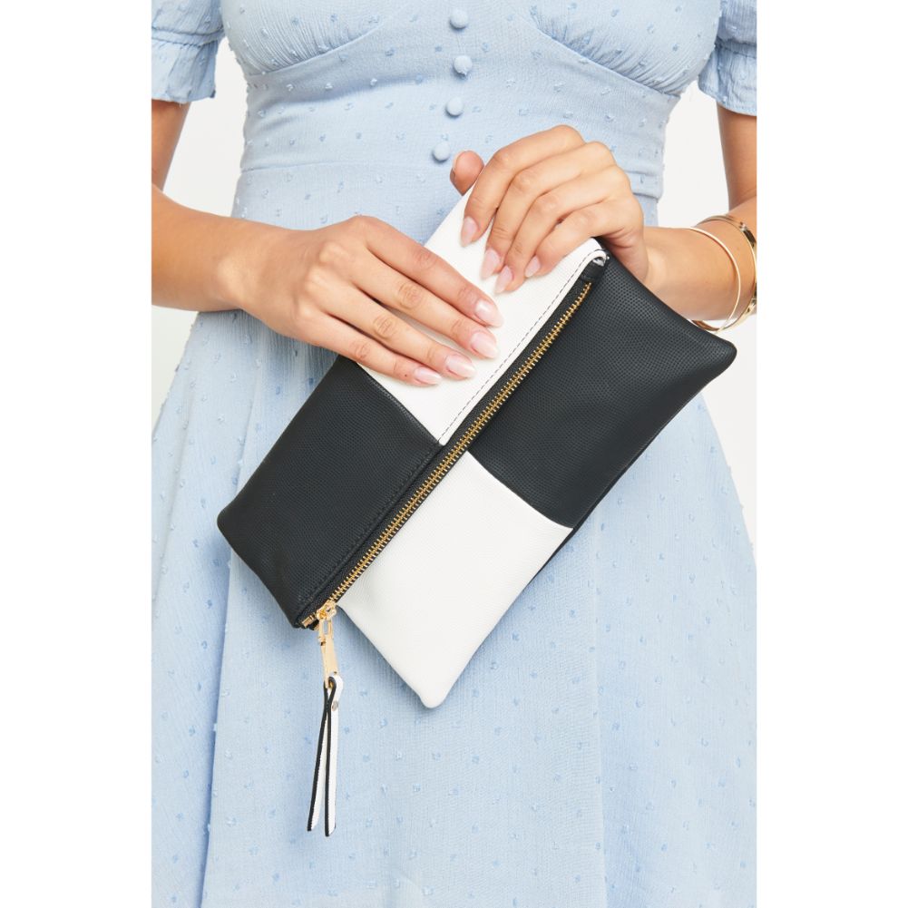 Woman wearing Black White Urban Expressions Soraya Clutch NA-840611146762 View 4 | Black White