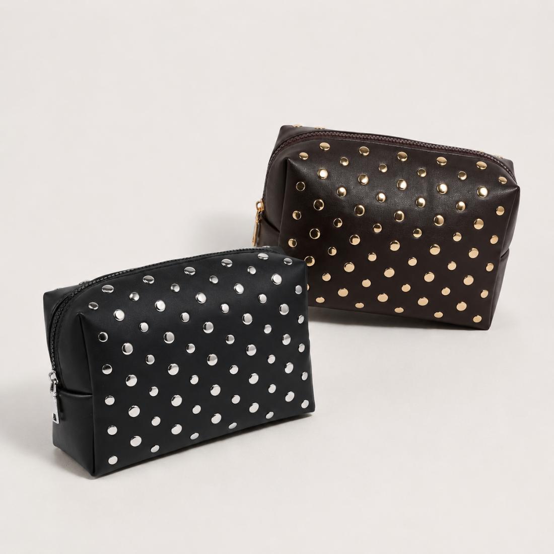 Woman wearing Espresso Urban Essentials Stud Collective Cosmetic & Travel Organizer Pouch 840504210495 View 2 | Espresso