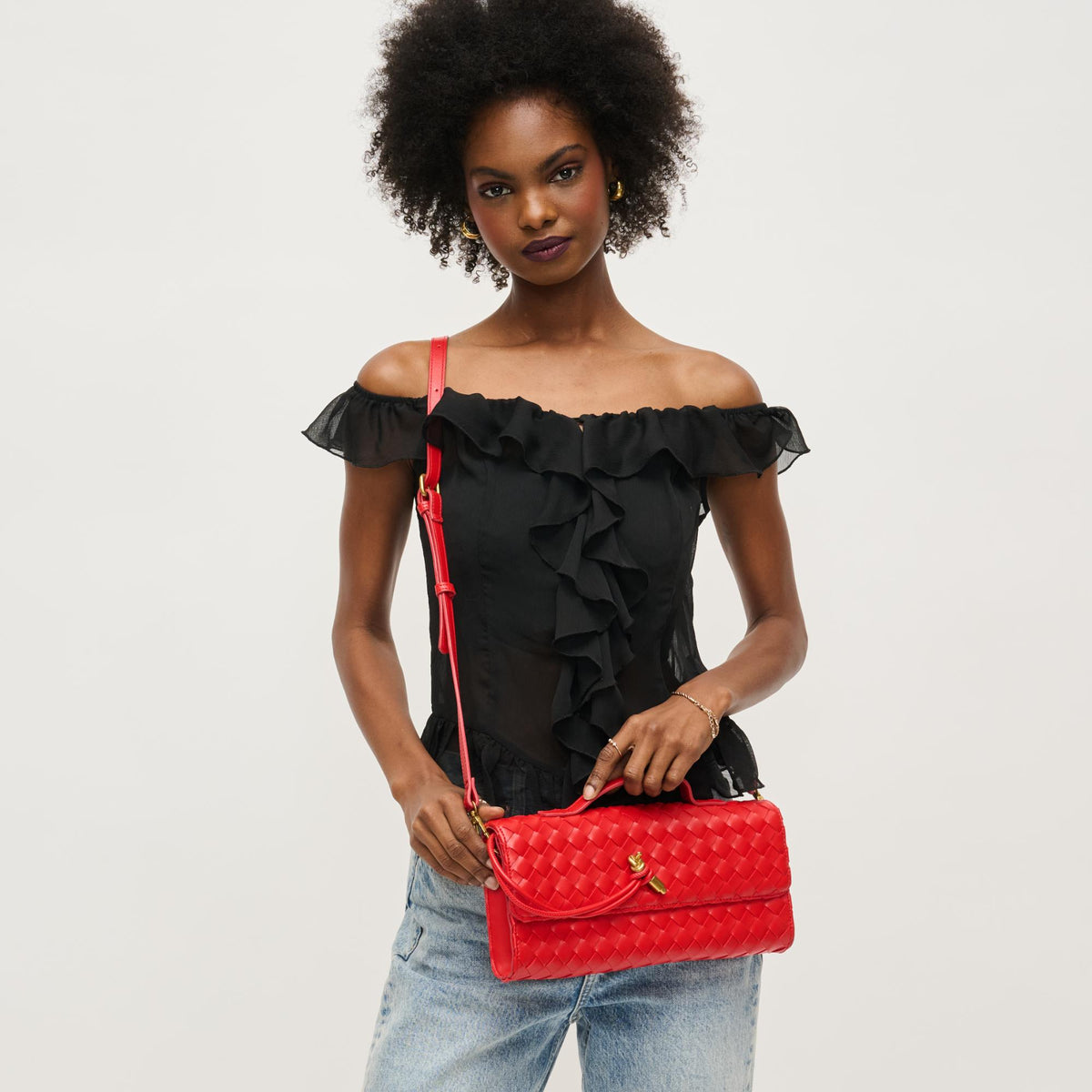 Woman wearing Red Urban Expressions Ada Crossbody 840611161468 View 1 | Red