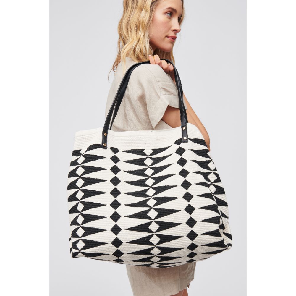 Woman wearing Black White Urban Expressions Suza Tote 818209017923 View 4 | Black White