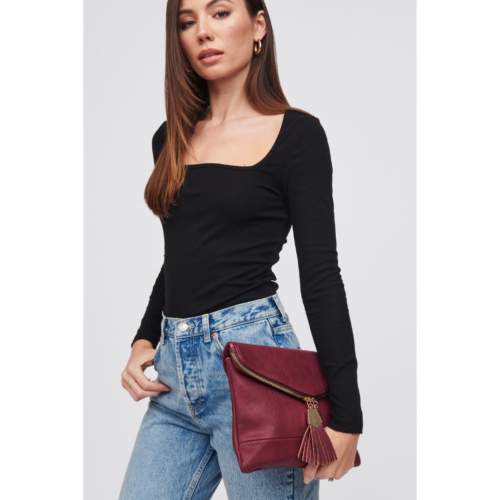 Woman wearing Plum Urban Expressions Kate Clutch 840611115928 View 4 | Plum