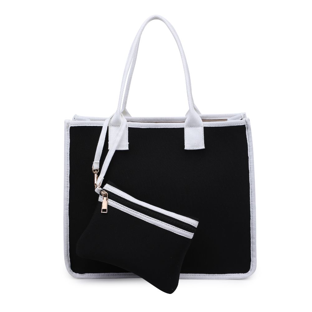 Woman wearing Black White Urban Expressions Wade Tote 840611118141 View 5 | Black White