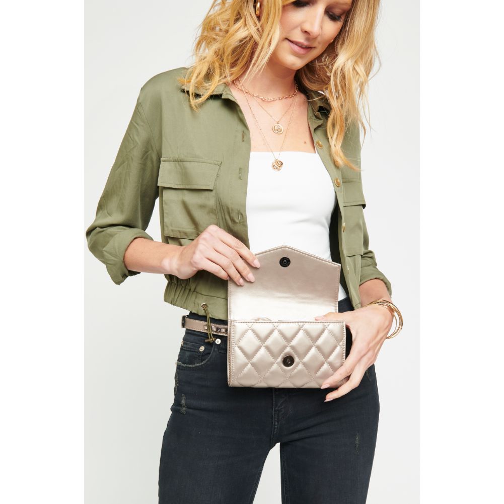 Woman wearing Pewter Urban Expressions Rhythm Belt Bag NA-840611154361 View 4 | Pewter
