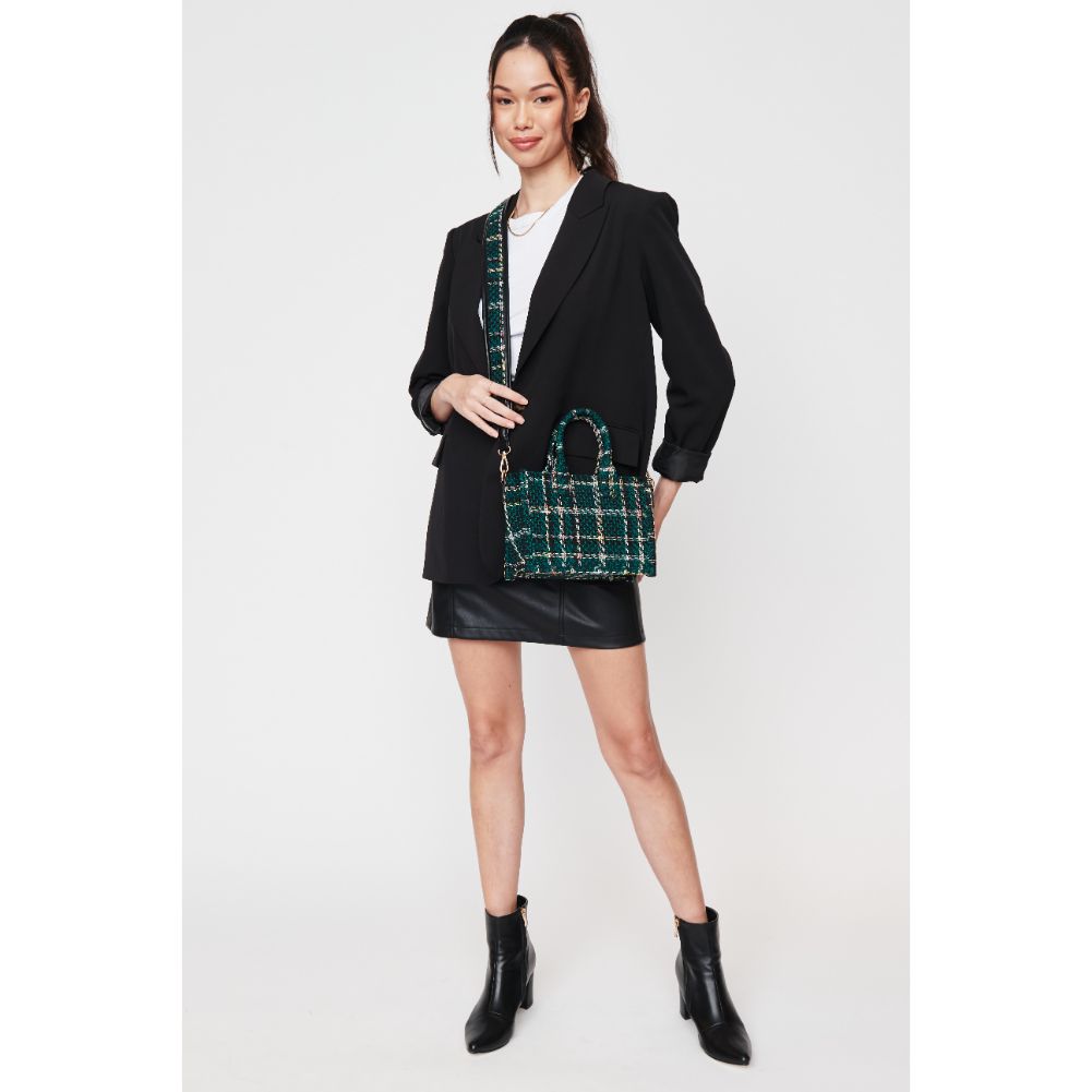 Woman wearing Green Urban Expressions Edina - Plaid Crossbody 840611103086 View 2 | Green