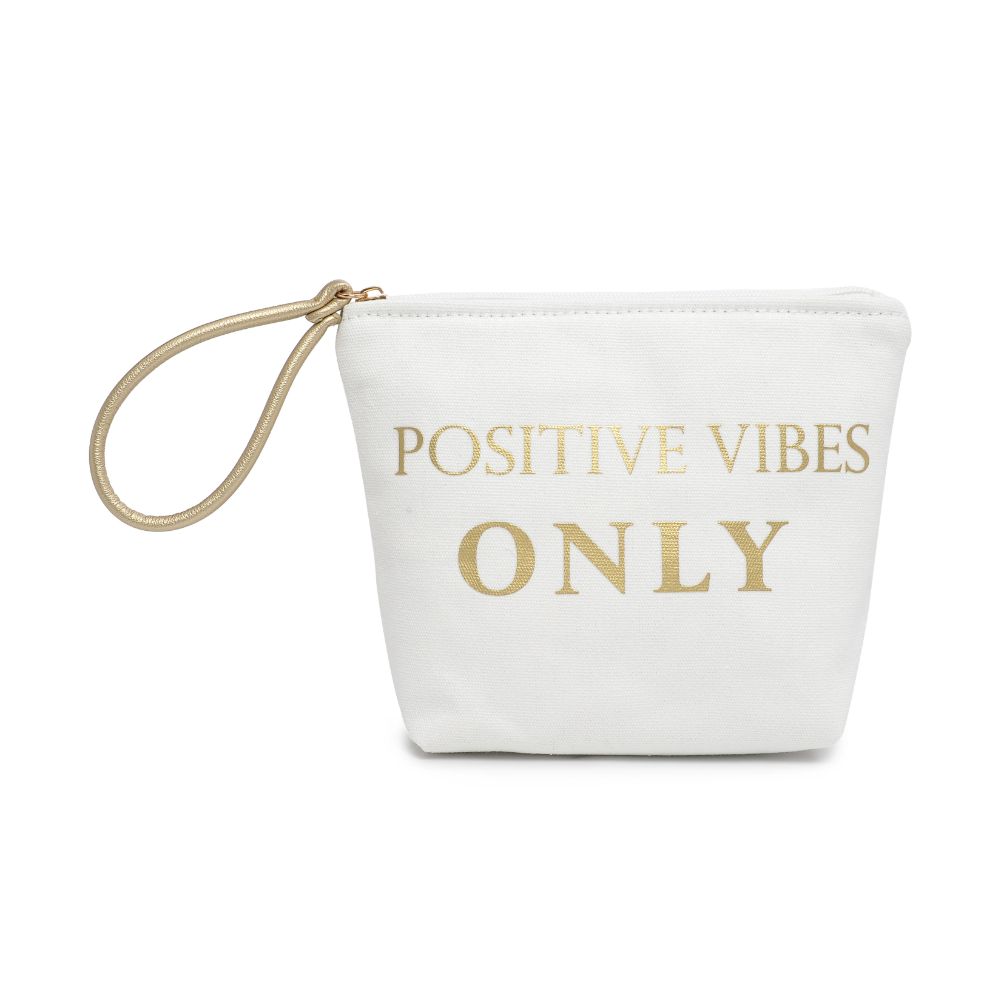 Woman wearing Positive Vibes Urban Expressions Carry-All Writing Wristlet 818209012478 View 5 | Positive Vibes