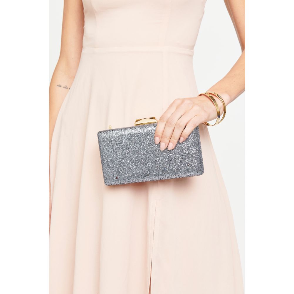 Woman wearing Pewter Urban Expressions Flora Confetti Evening Bag NA-840611156990 View 1 | Pewter