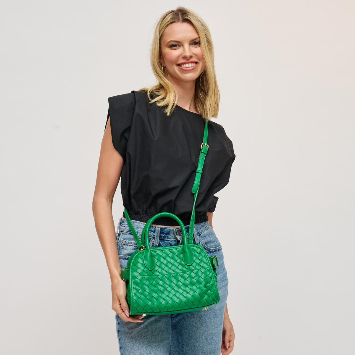 Woman wearing Kelly Green Urban Expressions Kristie Crossbody 818209019507 View 2 | Kelly Green