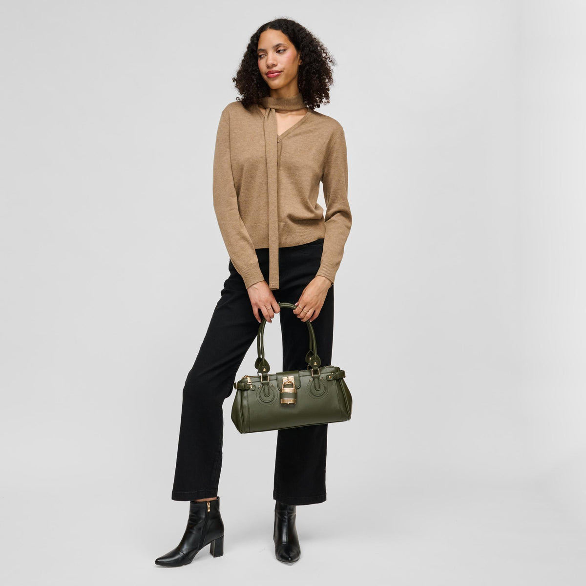 Woman wearing Olive Urban Expressions Moda Satchel 840504211683 View 4 | Olive