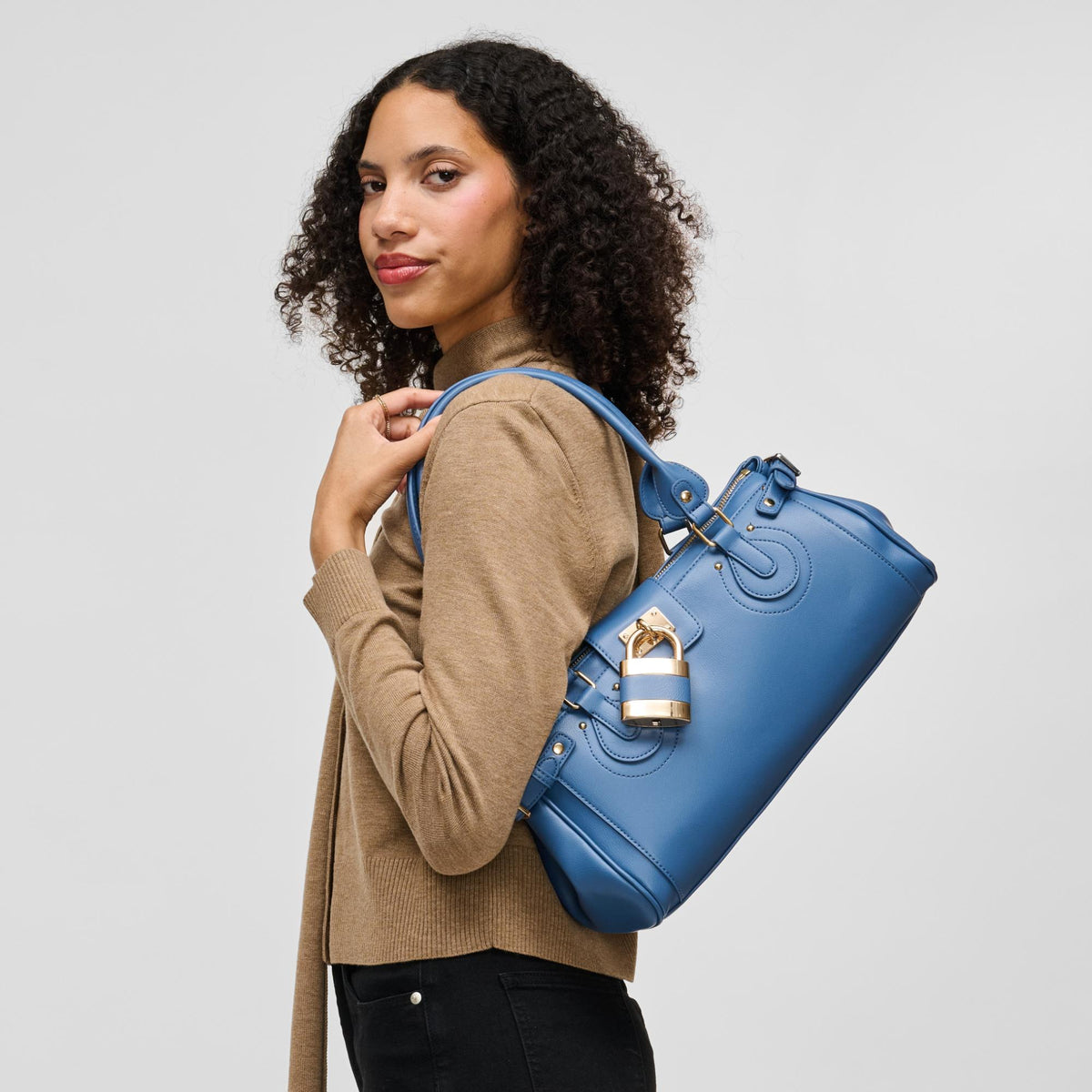 Woman wearing Denim Urban Expressions Moda Satchel 840504211669 View 3 | Denim