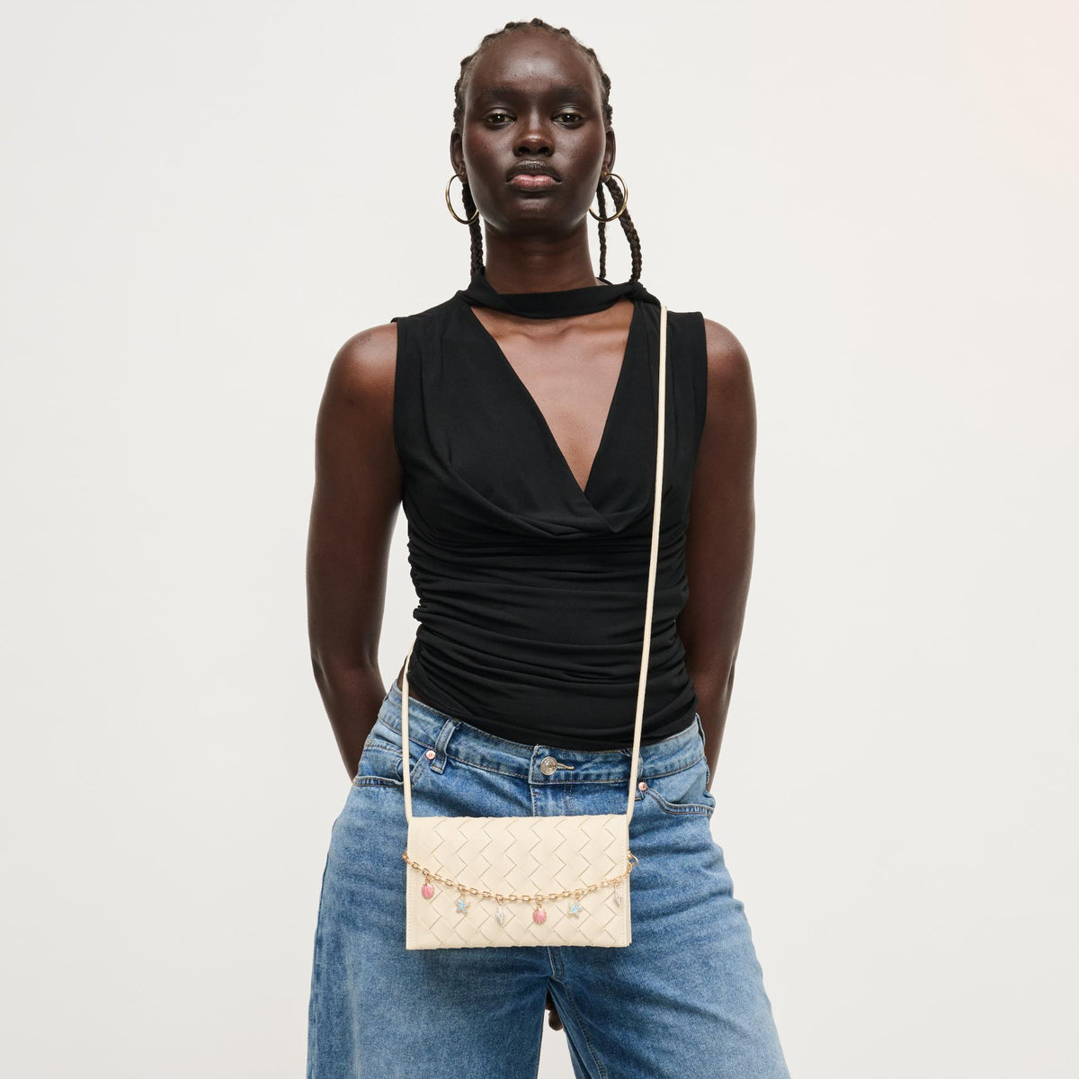 Woman wearing Oatmilk Urban Expressions Aubrey Crossbody 840504205620 View 3 | Oatmilk