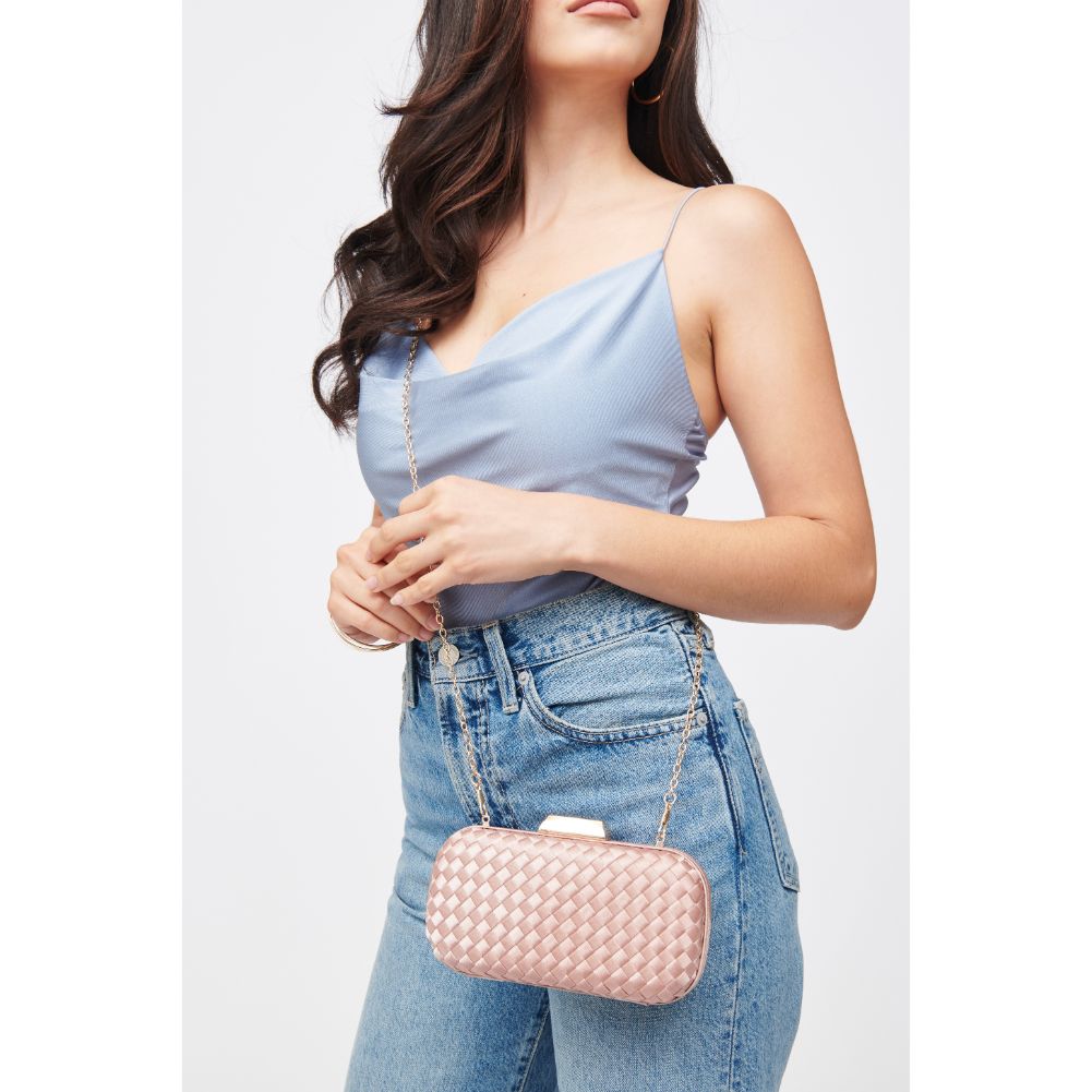 Woman wearing Mauve Urban Expressions Chrome Evening Bag 840611183415 View 2 | Mauve