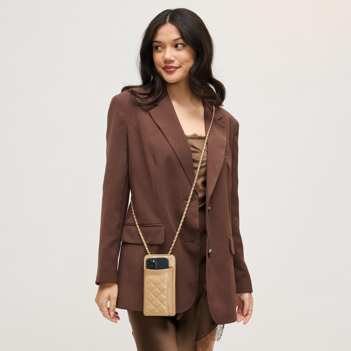 Woman wearing Natural Urban Expressions Brianna 2.0 Cell Phone Crossbody 840504203770 View 2 | Natural