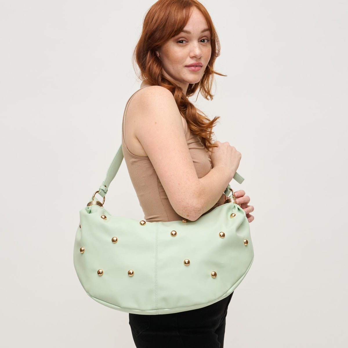 Woman wearing Pistachio Urban Expressions Bianca Hobo 840611151162 View 3 | Pistachio