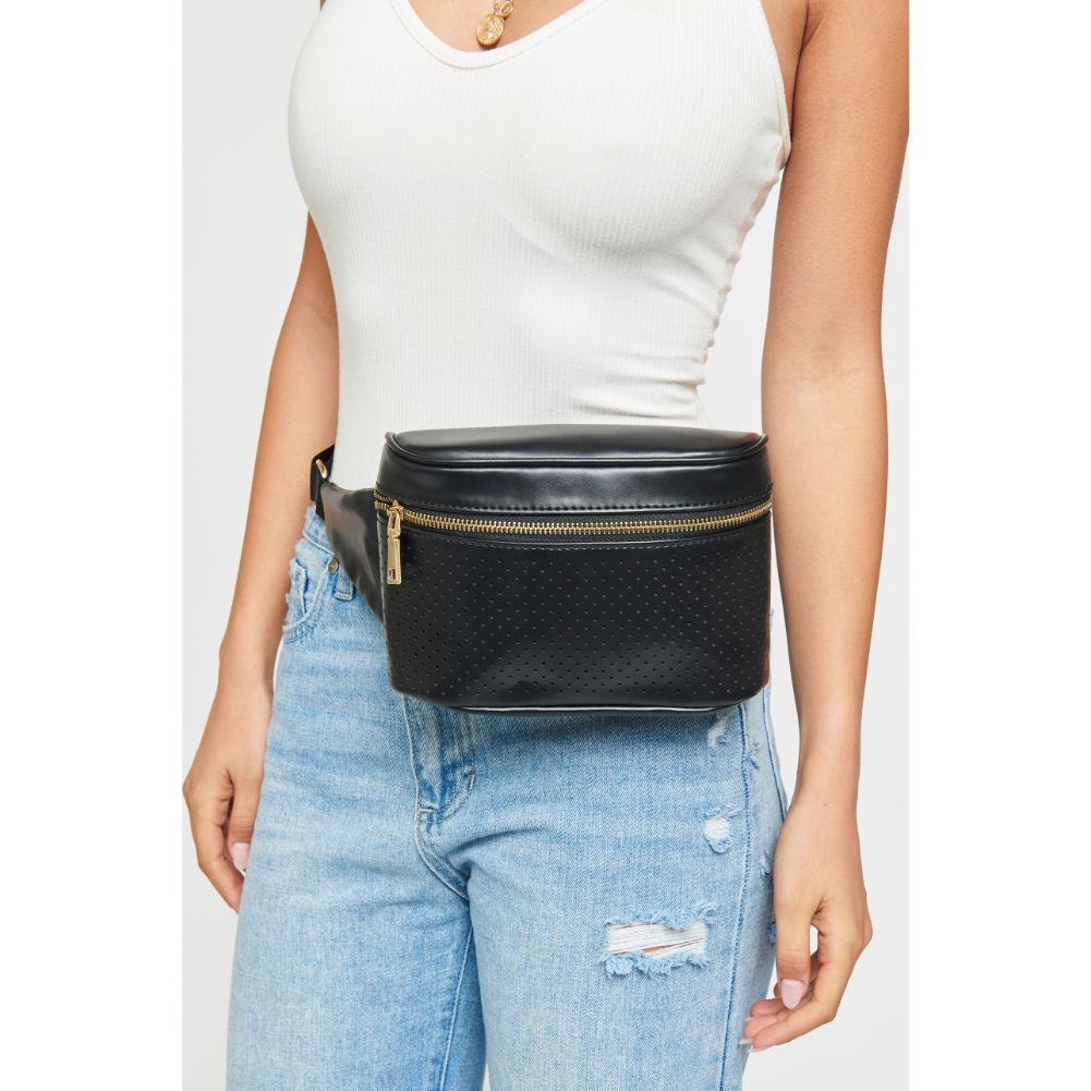 Woman wearing Black Urban Expressions Hawthorn - Perforated Belt Bag NA-840611158611 View 3 | Black