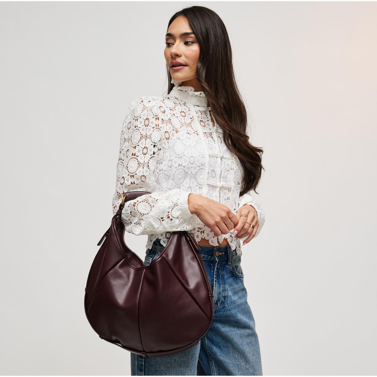 Woman wearing Wine Urban Expressions McCarthy - Large Hobo 840504211966 View 1 | Wine