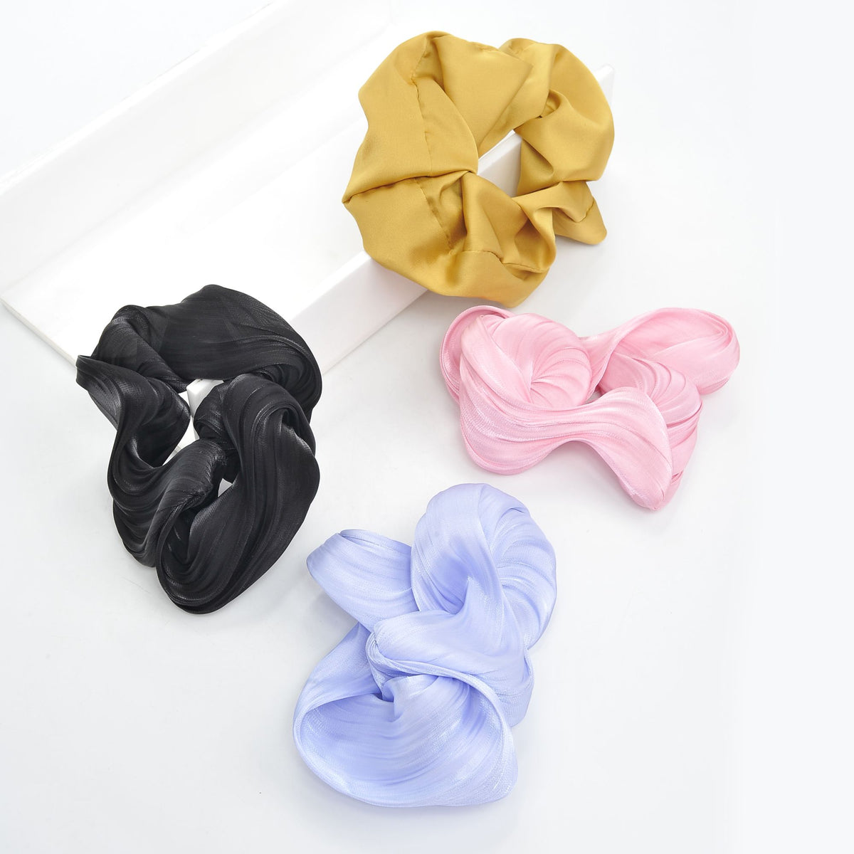 Product Image of Urban Expressions Scrunchie - Assorted 4 Pack Scrunchie 818209014359 View 2 | Black Yellow Sky Blue Pink