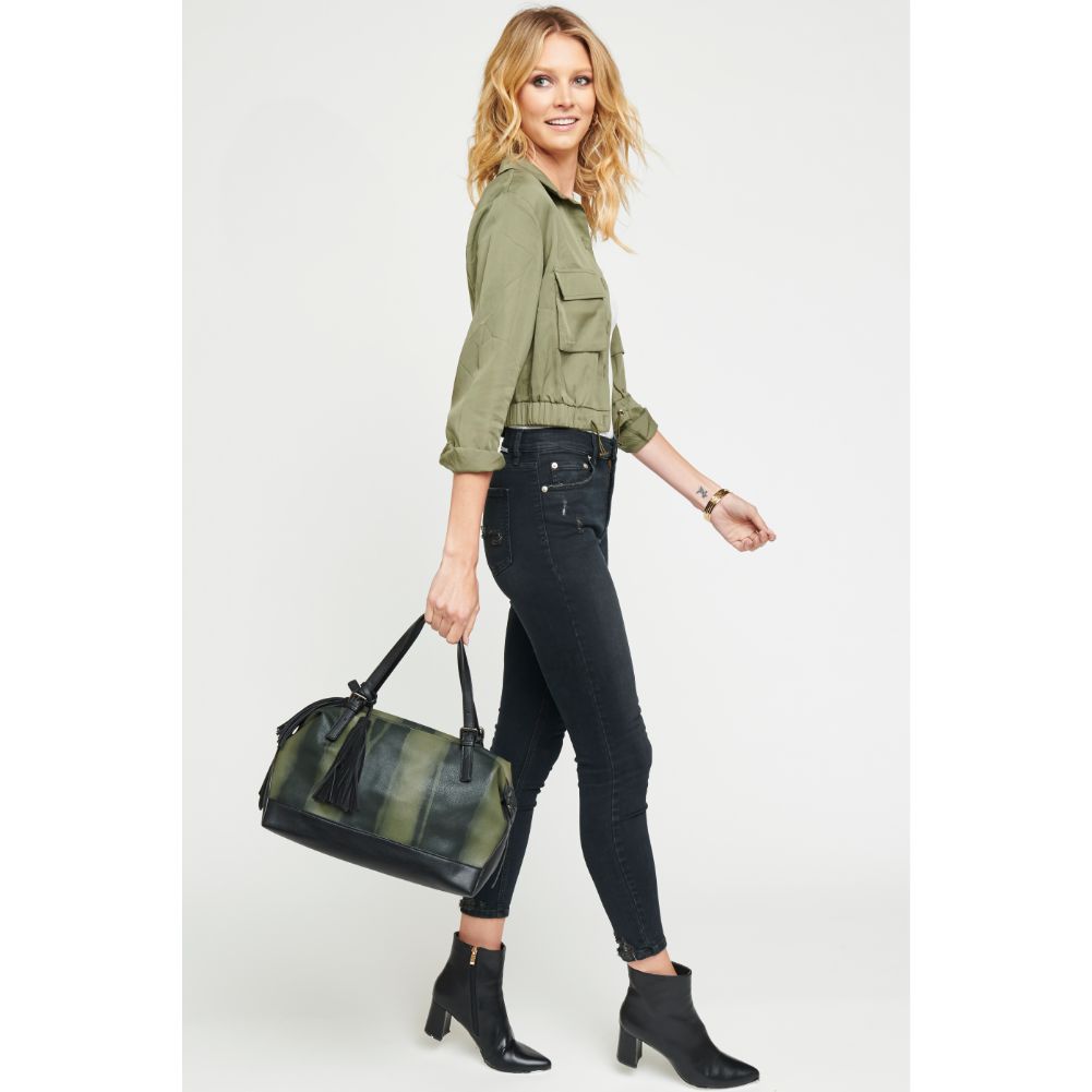 Woman wearing Olive Urban Expressions Wilder Satchel 840611122544 View 3 | Olive