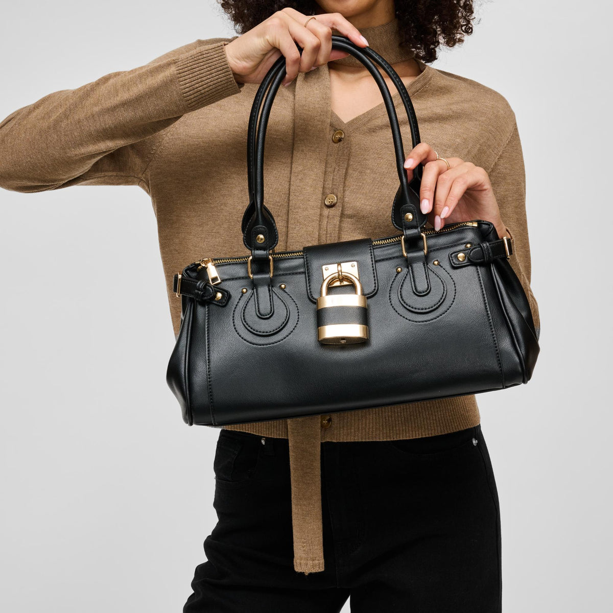 Woman wearing Black Urban Expressions Moda Satchel 840504211652 View 2 | Black