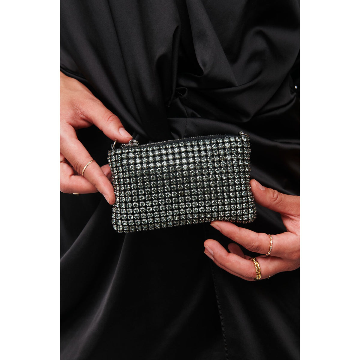 Woman wearing Silver Urban Expressions Christina Evening Bag 818209012812 View 1 | Silver