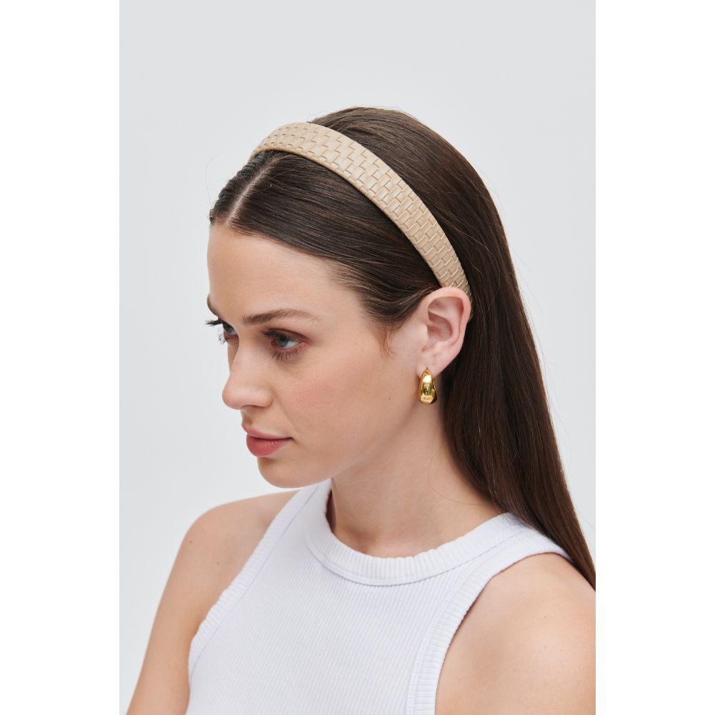 Woman wearing Natural Urban Expressions Embossed Woven Vegan Leather Headband Headband 818209014243 View 1 | Natural